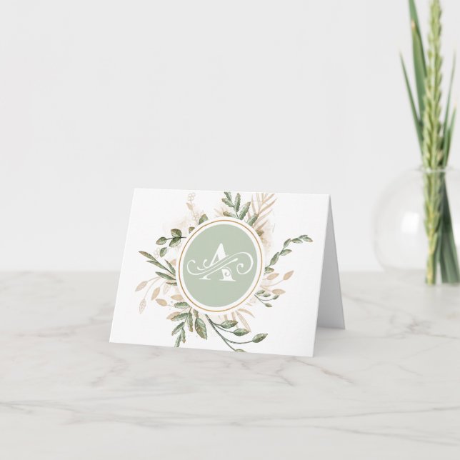 Carte De Remerciements Monogramme A Personal Round Greenery Botanical (Devant)
