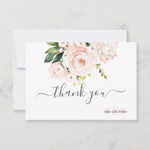 Carte De Remerciements Monogramme Aquarelle Roses rose pâle Hydrangea