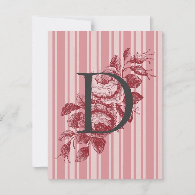 Carte De Remerciements Monogramme avec roses et rayures (Devant)