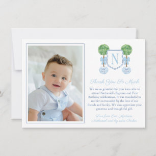 Carte De Remerciements Monogramme Baby Boy Anniversaire Christening Photo