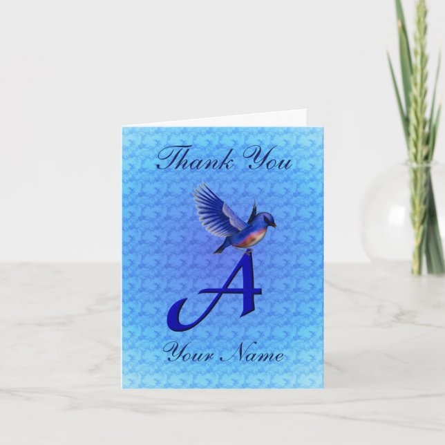 Carte De Remerciements Monogramme Bluebird Initiale A Personnalisé (Devant)