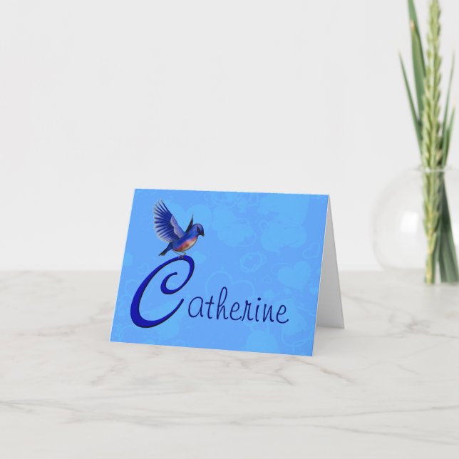 Carte De Remerciements Monogramme Bluebird Initiale C Personnalisé (Devant)