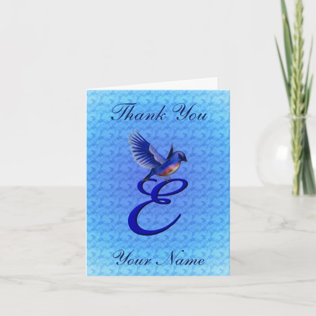 Carte De Remerciements Monogramme Bluebird Initiale E Personnalisé (Devant)