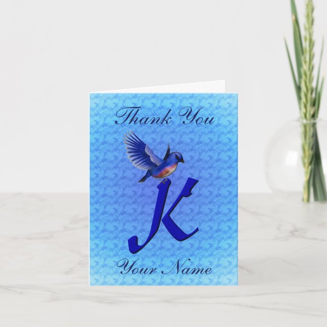 Carte De Remerciements Monogramme Bluebird Initiale K Personnalisé (Devant)