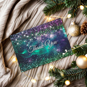 Carte De Remerciements Monogramme chic fausse paillette vert violet foncé