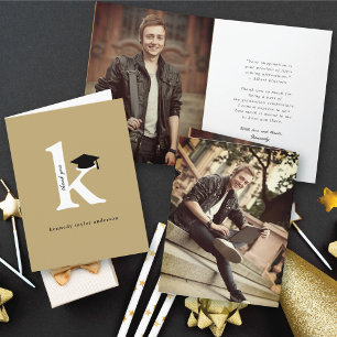 Carte De Remerciements Monogramme classique K Graduation Cap Photo modern