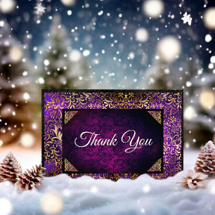 Carte De Remerciements Monogramme damassé floral or violet élégant
