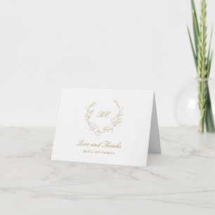Carte De Remerciements Monogramme de couronne d'or Photo Mariage élégant