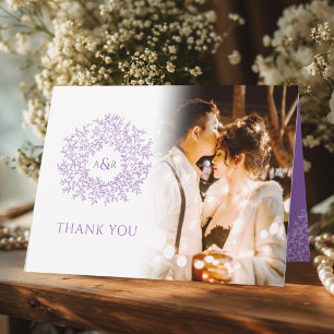 Carte De Remerciements Monogramme de feuilles en cercle photos de mariage