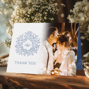 Carte De Remerciements Monogramme de feuilles en cercle photos de mariage