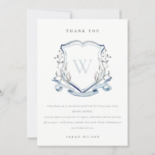 Carte De Remerciements Monogramme de fleurs sauvages bleu aqua Couronne d