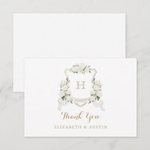 Carte De Remerciements Monogramme de mariage à crête d'hortensia blanc fl
