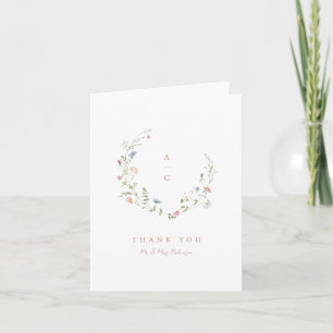 Carte De Remerciements Monogramme de mariage élégant Bohème rustique de f