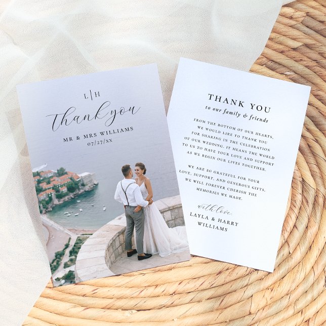 Carte De Remerciements Monogramme de mariage | Photo de script élégant et (Créateur téléchargé)