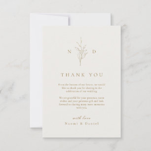 Carte De Remerciements Monogramme de mariage simple feuilles botaniques o
