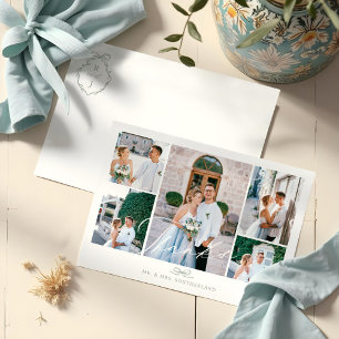 Carte De Remerciements Monogramme de montage photo minimal Mariage Bow