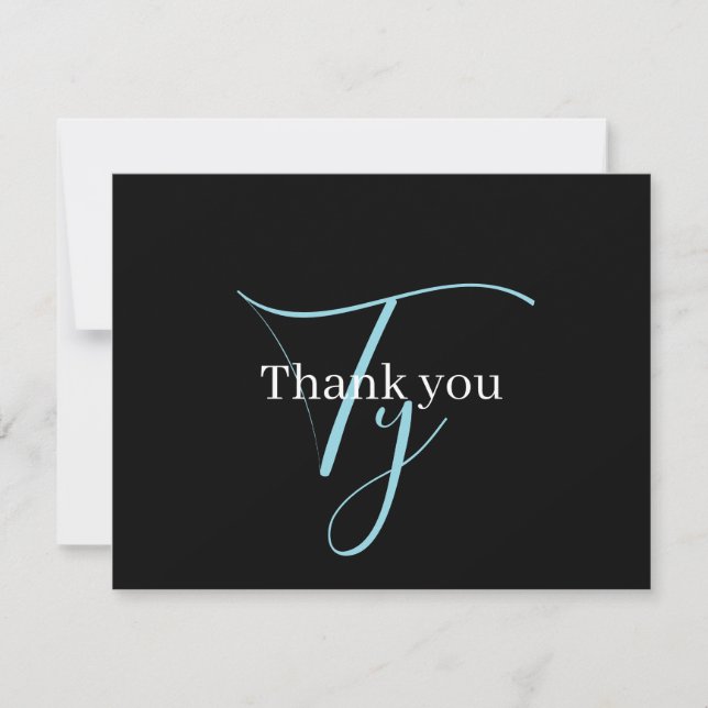 Carte De Remerciements Monogramme de script cursif éditable Noir Bleu Bla (Devant)