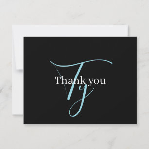 Carte De Remerciements Monogramme de script cursif éditable Noir Bleu Bla
