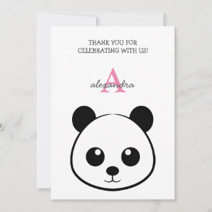 Carte De Remerciements Monogramme de visage de panda souriant