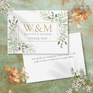Carte De Remerciements Monogramme doré Elégance verdoyante