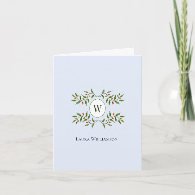 Carte De Remerciements Monogramme élégant avec verdure  (Devant)