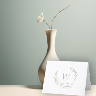 Carte De Remerciements Monogramme élégant Crête de feuilles florales vert