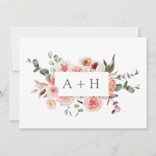 Carte De Remerciements Monogramme Élégant de Roses Rose Pâle à l'Aquarell