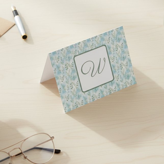 Carte De Remerciements Monogramme élégant d'hiver  (Winter foliage monogram notecard)