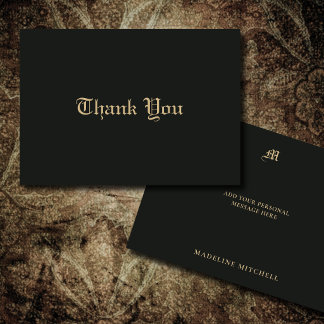 Carte De Remerciements Monogramme Élégant Minimaliste Orné Noir Or