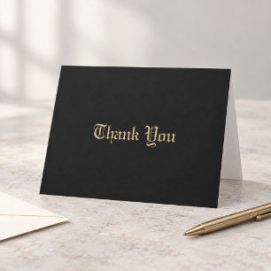 Carte De Remerciements Monogrammé Élégant Minimaliste Orné Noir Or