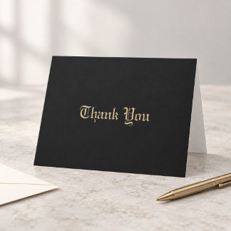 Carte De Remerciements Monogrammé Élégant Minimaliste Orné Noir Or