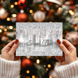 Carte De Remerciements Monogramme élégant pailleté gouttes d'argent