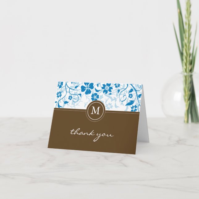 Carte de remerciements Monogramme Floral Brown ble (Devant)