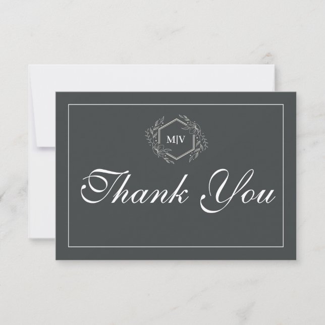 Carte de remerciements Monogramme Gris Charbon (Devant)