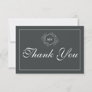 Carte de remerciements Monogramme Gris Charbon