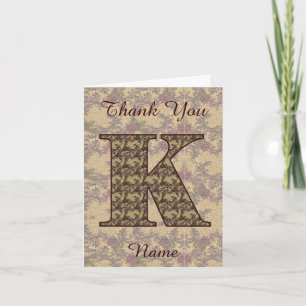Carte De Remerciements Monogramme Initiale K Élégant Floral Vintage