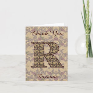 Carte De Remerciements Monogramme Initiale R Élégant Floral Vintage