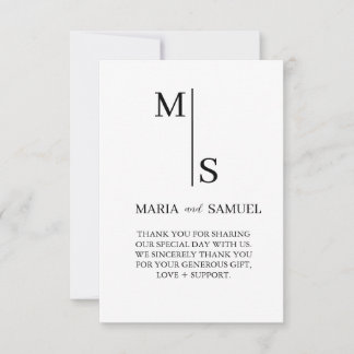 Carte De Remerciements Monogramme mariage Élégant Simple Minimaliste