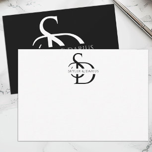 Carte De Remerciements Monogramme Mariage Simple Personnalisé Avec Nom