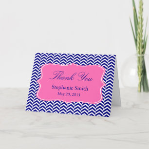 Carte De Remerciements Monogramme Marine Bleu avec Bride Chevron rose cha