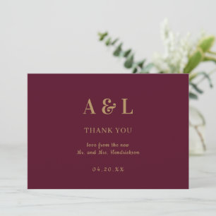 Carte De Remerciements Monogramme minimaliste mariage Bourgogne