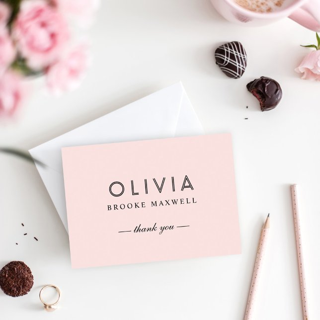 Carte De Remerciements Monogramme moderne rose et noir (Créateur téléchargé)