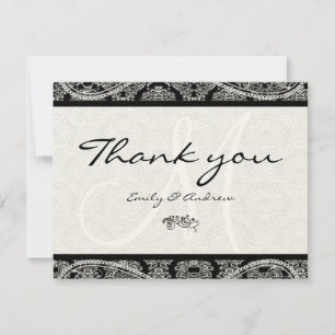 Carte De Remerciements Monogramme noir damassé paisley remerciement de ma