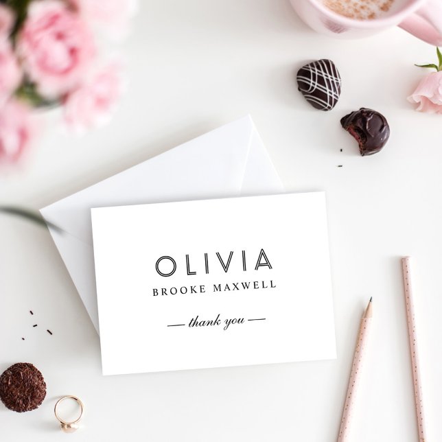 Carte De Remerciements Monogramme personnalisé élégant noir et blanc (Créateur téléchargé)