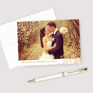 Carte De Remerciements Monogramme photo Mariage Vintage or