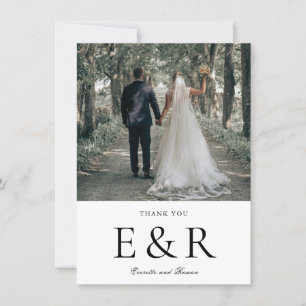 Carte De Remerciements Monogramme Photo Minimaliste Mariage Moderne Gras