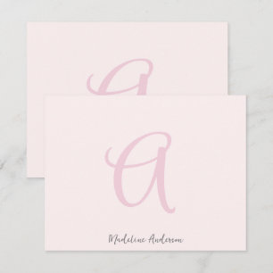 Carte De Remerciements Monogramme Rose Clair Minimaliste Moderne Féminin