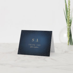 Carte De Remerciements Monogramme sophistiqué Parties scintillant marine 