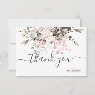 Carte De Remerciements Monogramme Vert Blush Eucalyptus Chute Foliage