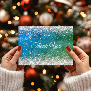 Carte De Remerciements Monographie de parties scintillant en faux or bleu